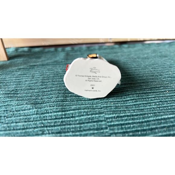 2 Thomas Kinkade 2001 Mini Xmas Ornaments Snowman and Xmas Lamp post with cat - Picture 8 of 8